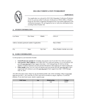 2013-2014 Dependent Verification Worksheet