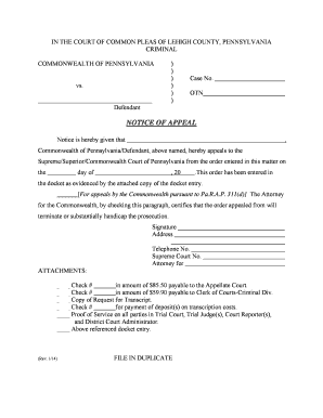 Pennsylvania Notice of Appeal