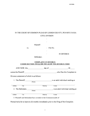 Complaint in Divorce