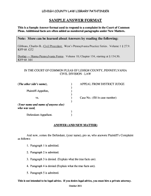 Pennsylvania Answer to Complaint Template
