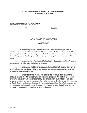 Pennsylvania A.R.D. Waiver of Rights Form