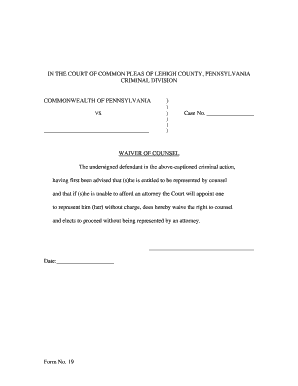 Pennsylvania Waiver of Counsel Form