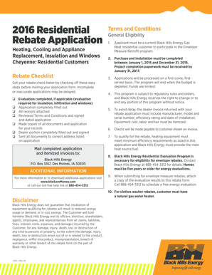 Black Hills Energy 2016 Residential Rebate Application