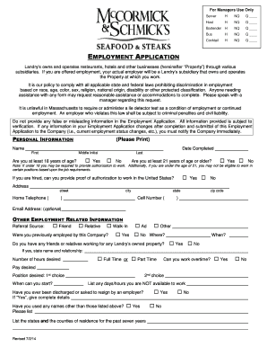 Landry’s Employment Application Form