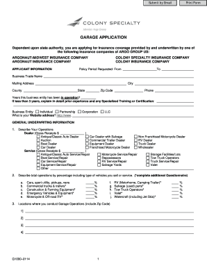 Garage Insurance Application Form