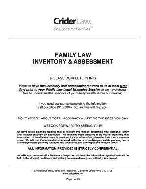 Family Law Inventory and Assessment Form