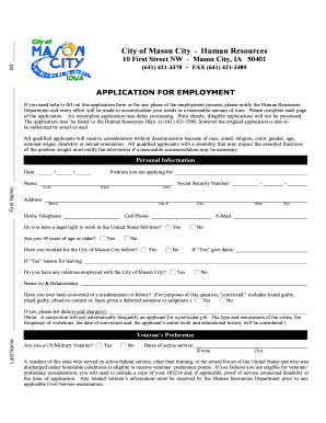 City of Mason City Employment Application