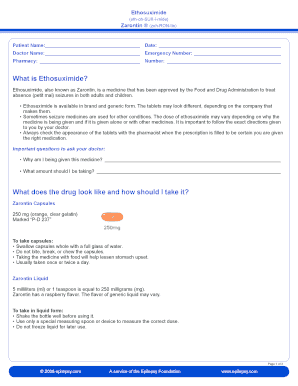 Ethosuximide Patient Information Form