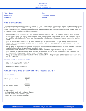 Felbamate Patient Information Form
