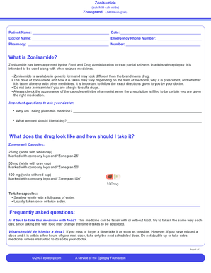 Zonisamide Patient Information Form