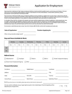 Texas Tech University Employment Application
