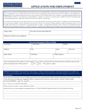 Howard Payne University Employment Application