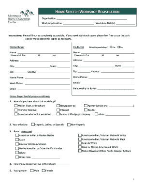 Home Stretch Workshop Registration Form