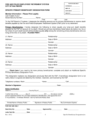 Fire and Police Employees' Retirement System Beneficiary Designation Form