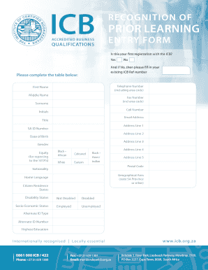 ICB Recognition of Prior Learning Entry Form