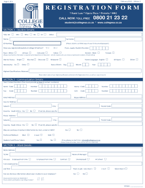 College SA Student Registration Form