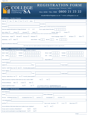 College SA Student Registration Form