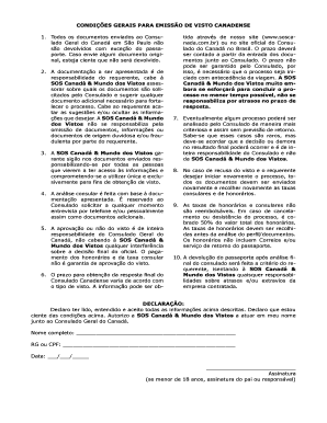 Condições Gerais para Emissão de Visto Canadense