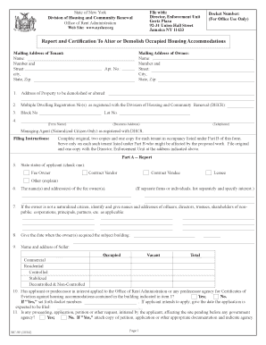 New York Alter or Demolish Housing Accommodations Report