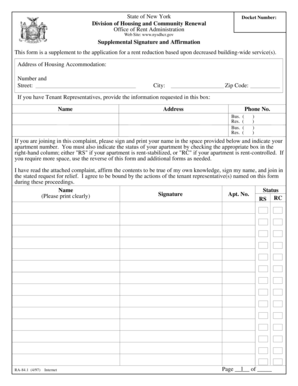 New York Rent Reduction Complaint Form