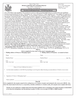 New York Income Certification Form for Rent Deregulation