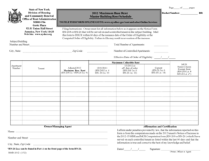 New York Maximum Base Rent Schedule