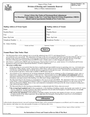 New York Owner's Sixty-Day Notice of Maximum Rent Adjustment