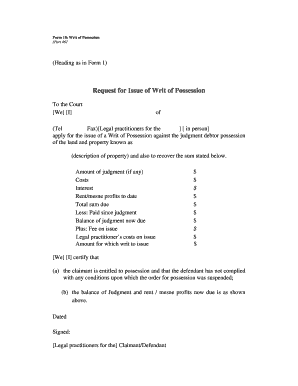 Writ of Possession Form