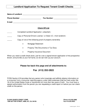 Landlord Application for Tenant Credit Checks