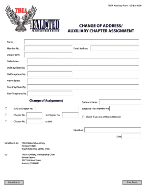 TREA Auxiliary Change of Address Form