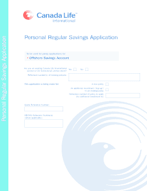 Canada Life International Personal Regular Savings Application