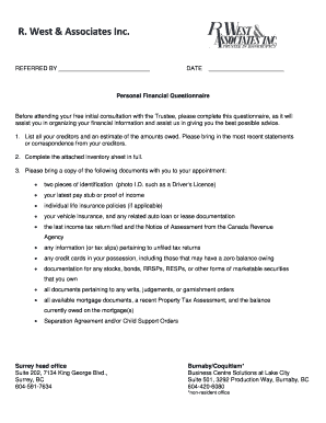 Personal Financial Questionnaire