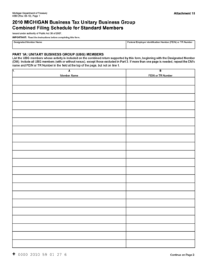 Michigan Business Tax Unitary Business Group Combined Filing Schedule