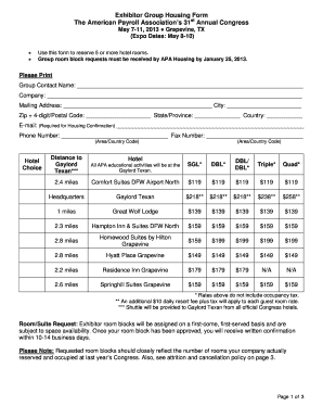 Exhibitor Group Housing Form