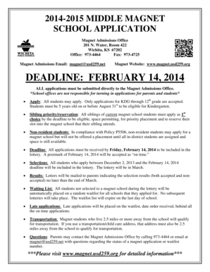 2014-2015 Middle Magnet School Application