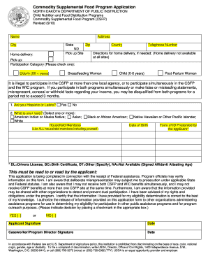 Commodity Supplemental Food Program Application