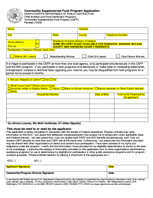 Commodity Supplemental Food Program Application