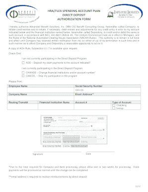 HRA/Flex Spending Account Direct Deposit Authorization Form