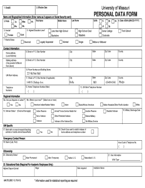 University of Missouri Personal Data Form