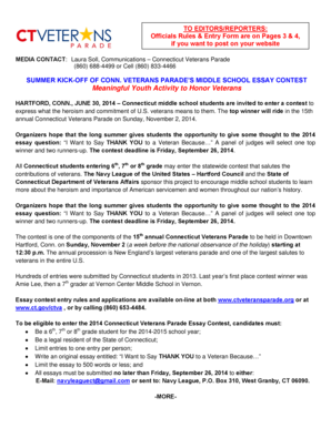 Connecticut Veterans Parade Essay Contest Entry Form