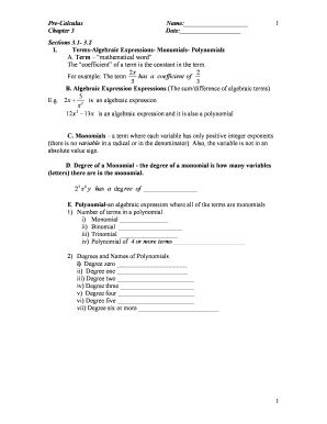 Pre-Calculus Chapter 3 Worksheet