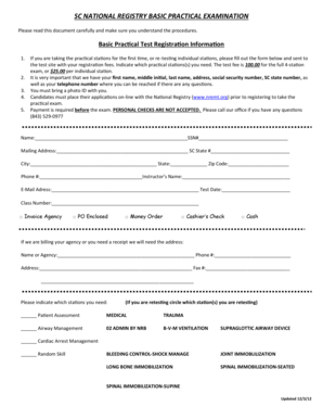 SC National Registry Basic Practical Exam Registration
