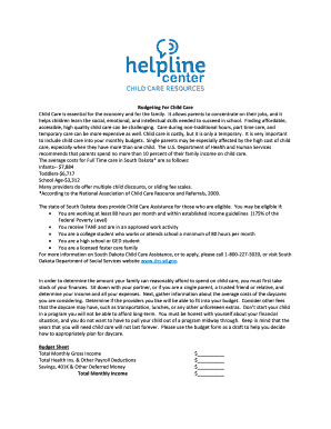 Child Care Budgeting Guide and Form