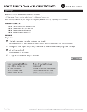 Canadian Expatriates Travel Insurance Claim Form