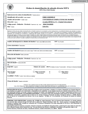 Orden de domiciliación de adeudo directo SEPA