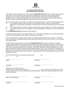 Canadian Blood Services Multimedia Release Form