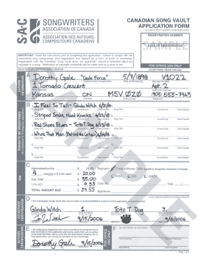 Canadian Song Vault Application Form