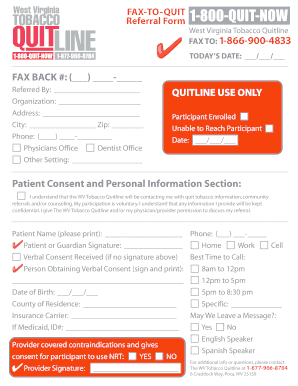 West Virginia Tobacco Quitline Referral Form