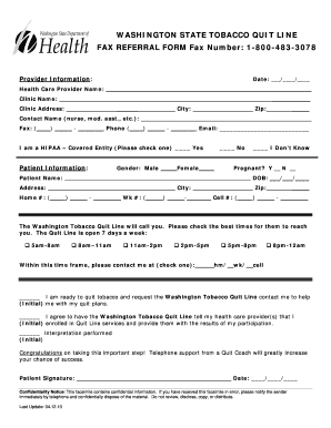 Washington State Tobacco Quit Line Fax Referral Form