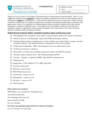 Kidney Transplant Evaluation Form